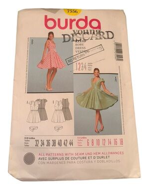 Burda Young 7556 Vintage Sewing Pattern | Fit & Flare Dress pattern 6-18 UNCUT
